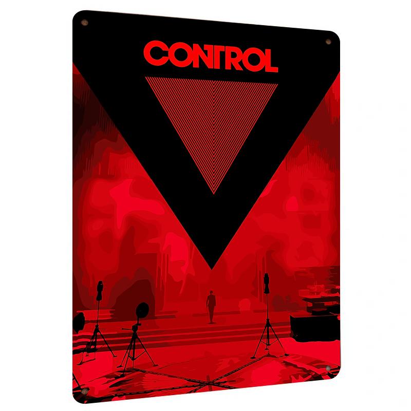 

Control Game Art Metal Wall Decor Modern Abstract Red Black Poster for Home Office Decorations 20x30cm（7.8x11.8inch）