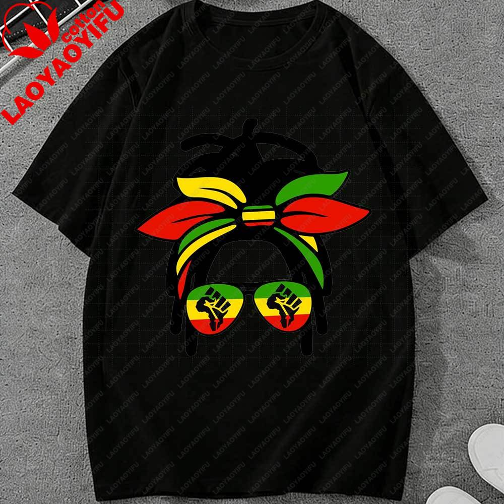 Juneteenth Black Women Dreadlocks Africa Fist Sunglasses TShirt for Unisex Women African American Pride Graphic Cotton Tops Gift S