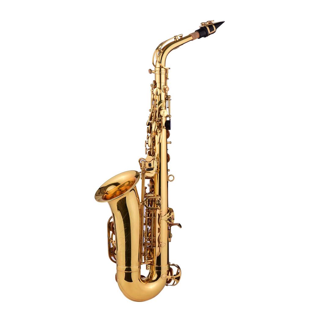 Btuty Eb Alto Saxophone Sax Brass Lacquered Gold 802 Key Type Woodwind Instrument with Padded Carry Case Gloves Cleaning Cloth Brush Sax Straps Reeds