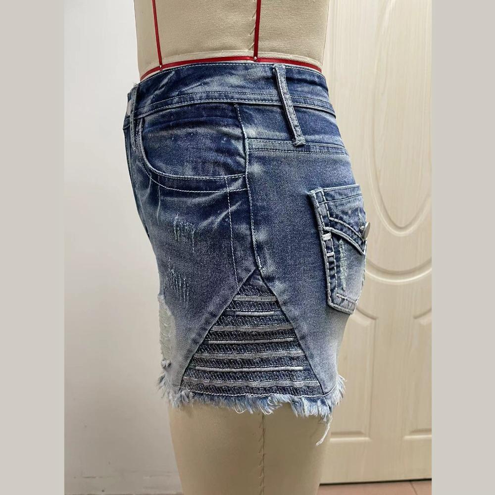 GMXIA Women's Ripped Denim Shorts Stretch Slim Peplum Jeans Embroidered Denim Shorts
