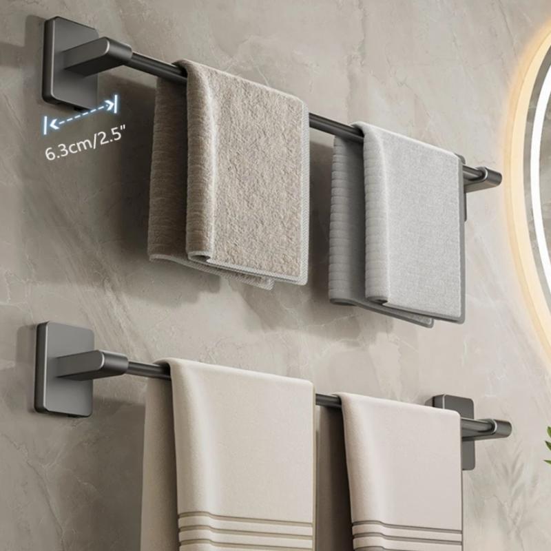 Two Layer Punch-Free Towels Holder Bar Bathroom Storage Rack Towel Rack Organizer Wall-Mounted Towel Shelf
