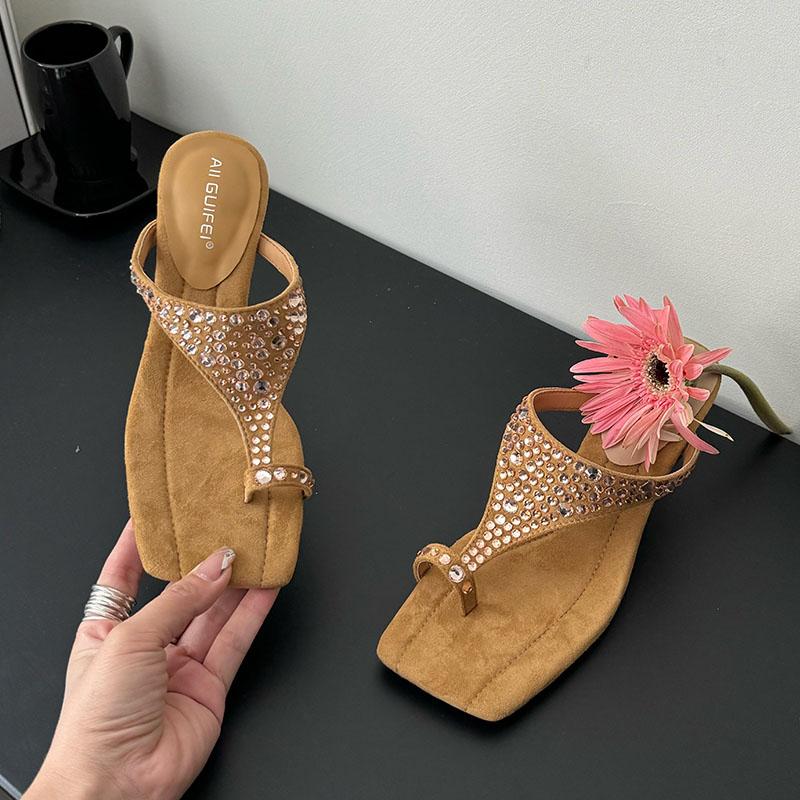 Mode Neues Schuhwerk Damen Keilabsatz Hausschuhe Schuhe Mode Luxus Strasssteine Damen Absatz Hausschuhe Schuhe Weibliche Pantoletten Sandalen Pumps