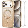 Case for iPhone 18 Pro Max, Soft Silicone with Magnetic Ring - Gold - 2 Tempered Glasses