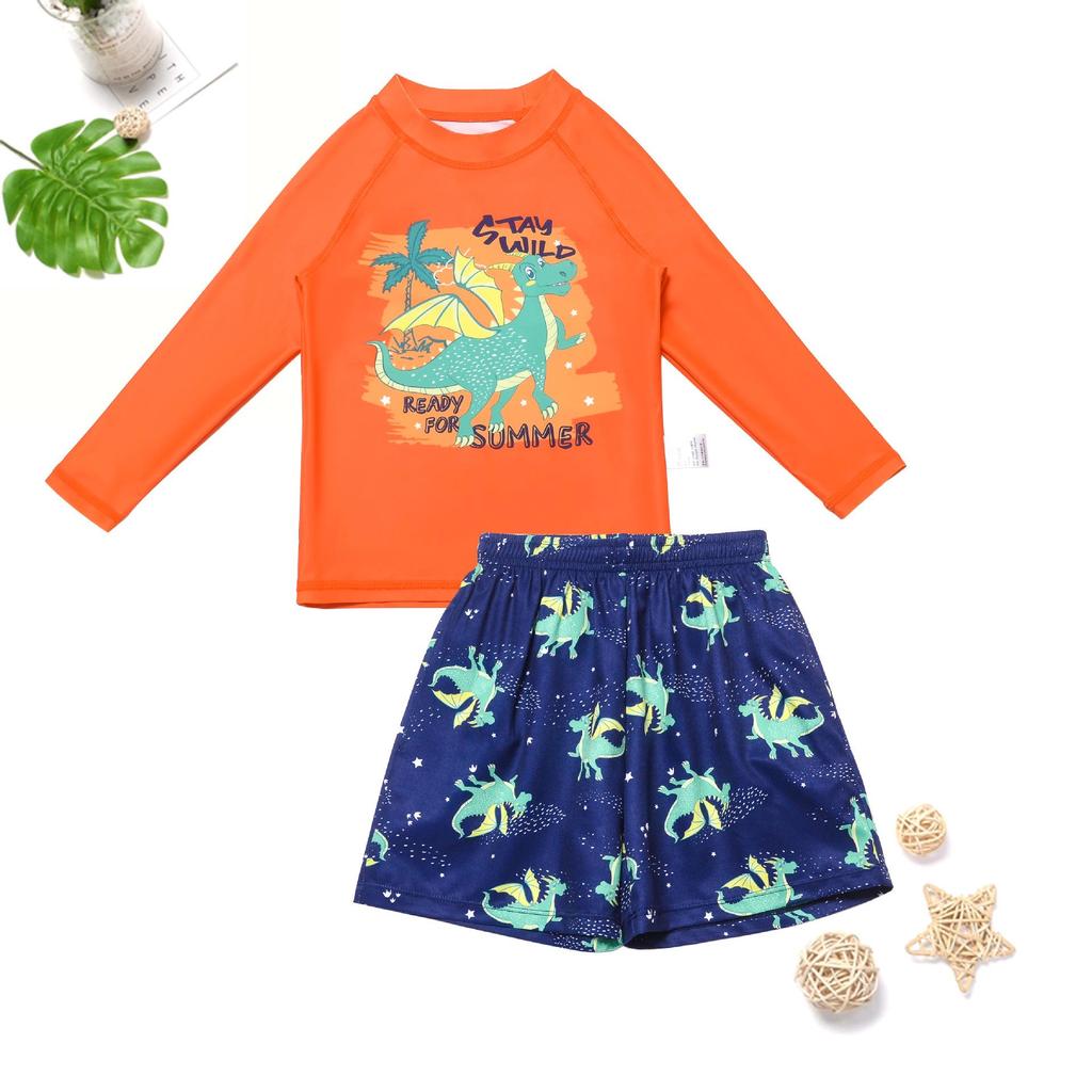 Boys' Long Sleeve Graffiti Print Swimsuit - 2025 Two-Piece Set