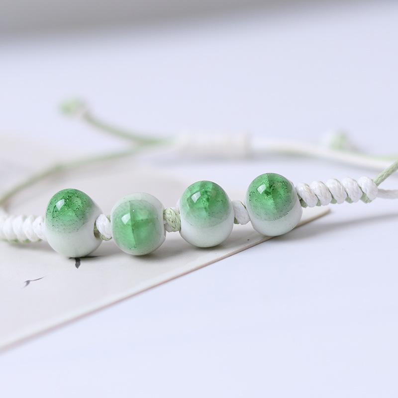 

Элегантный браслет из фарфоровых бусин с эффектом кракелюра для студенток - Натуральные плетеные вручную цветные украшения.