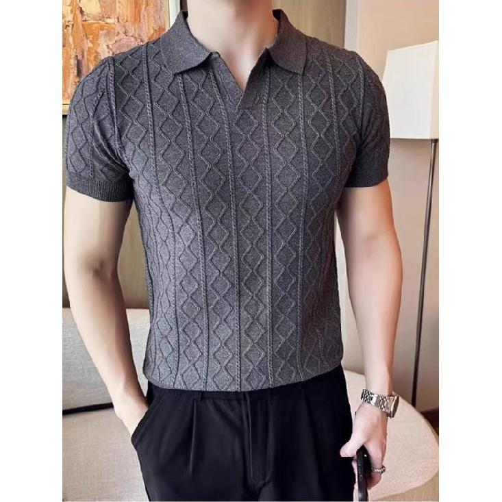 Sommer Casual High-End Poloshirt für Herren, Britisch Retro Button-Up Business Leicht und Atmungsaktiv Umlegekragen Kurzarm T-Shirt