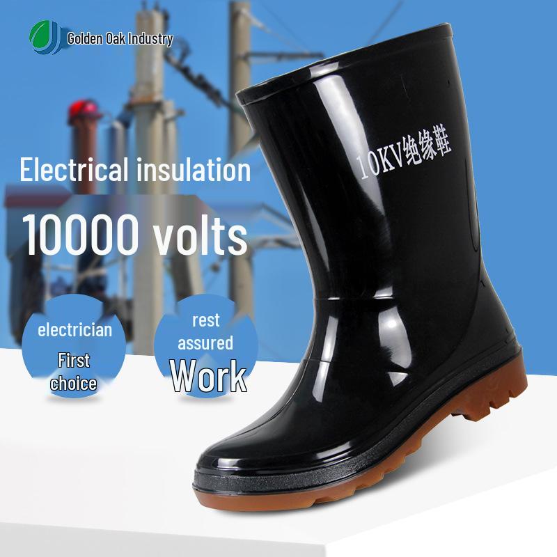 Golden Oak Insulated Waterproof Electrician Safety Boots, 10KV, Non-slip, Anti-leakage, Medium to High Protection.