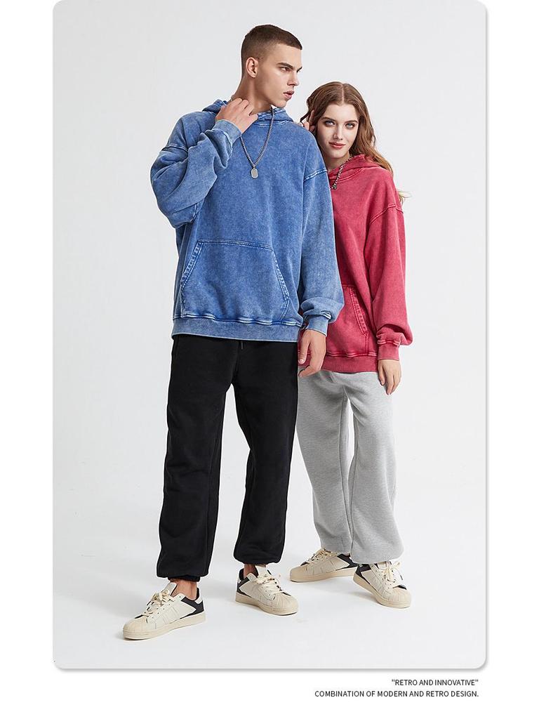 2024 Autumn/Winter Vintage Minimalist Heavyweight Washed Waxed Terry Hoodie (420gsm)