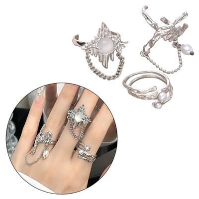 3er Pack Elegante Fingerringe Irreguläre Geometrische Ringe Party-Accessoires Kettenringe Legierung Textur für Lässige Outfits