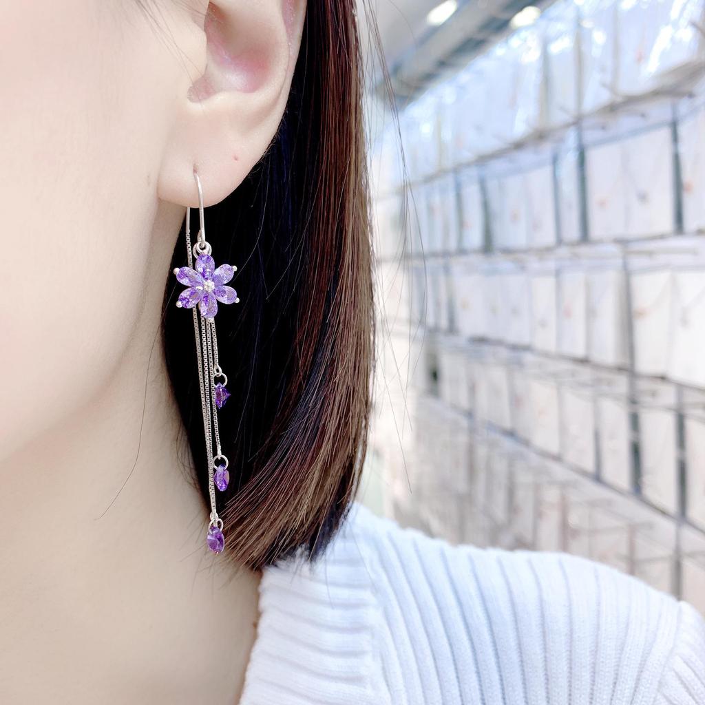 Crystal Flower Tassel Earrings with Silver-Plated Needles - Anti-Loss Zircon Design Inspired by Japanese and Korean Style