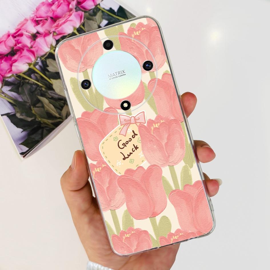 For Honor X9b 5G Case ALI-NX1 Popular Flower Soft Clear Silicon TPU Cover For Honor X9a RMO-NX1 HonorX9 ANY-NX1 Shockproof Funda