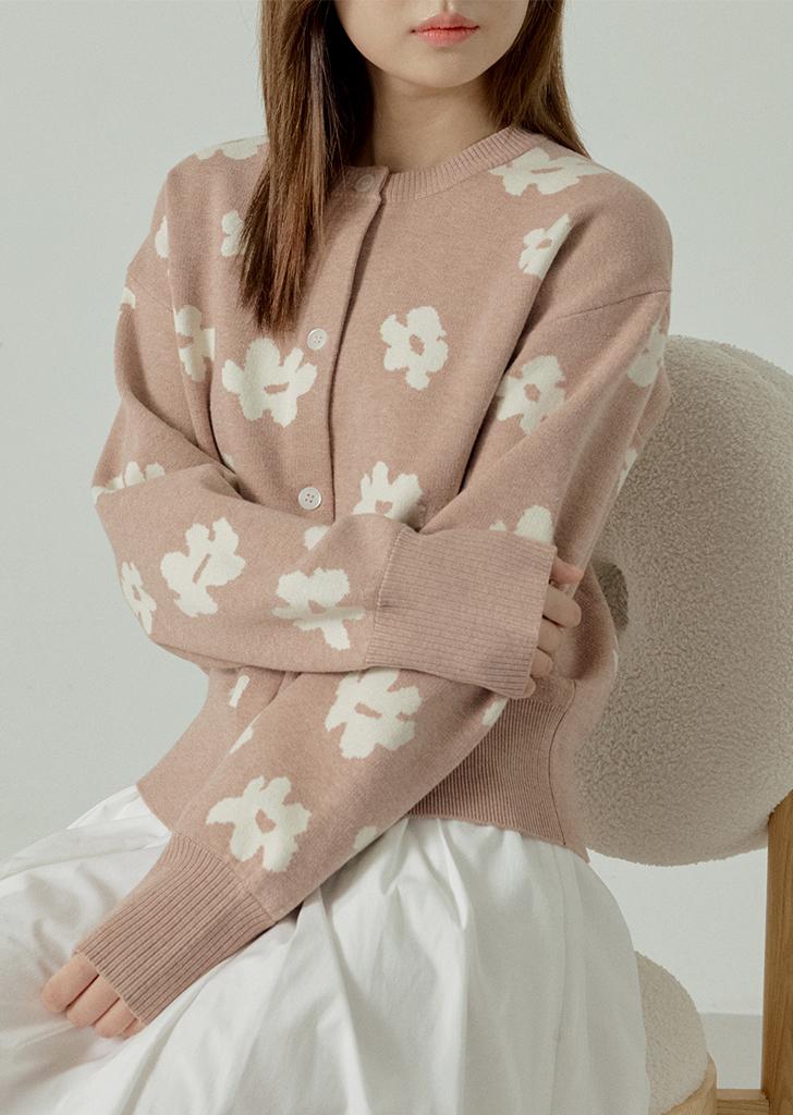210EDIT Women'S Flower Jacquard Cardigan [Pink]_Zg1Sw520