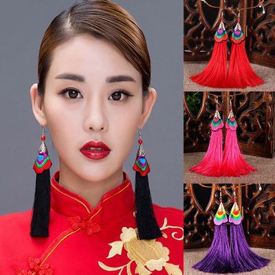 Mode Charme Femmes Broderie Silk Tassel Fringe Goutte Dangle Ear Stud Boucles d/'oreilles