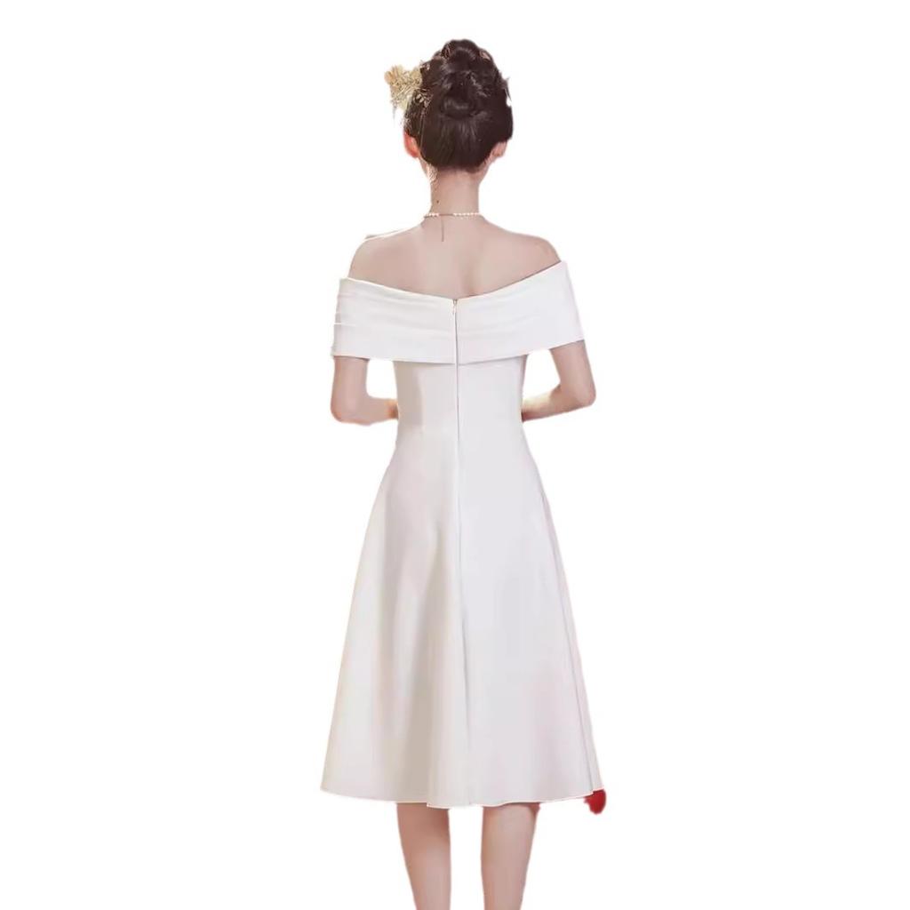 One-word Shoulder Dress, Small Evening Dress, First Love, Small White Dress, French Socialite Registration, Small People Can Usually Wear