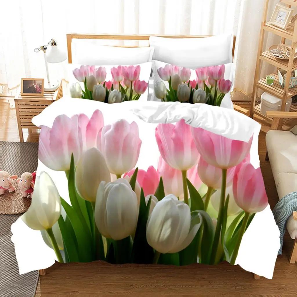 Comforter Tulip Twin Kingspring Botanical Floral Bedding Set Garden Flower Elegant Rustic Comforter For Boys Girls Room