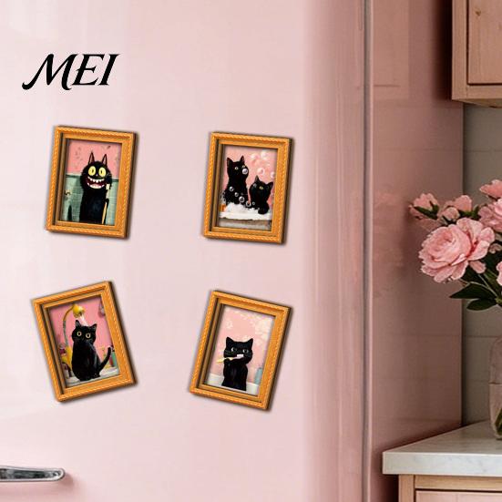 Fall Seasonal Kitchen Decor Wooden Black Cat Fridge Magnet, Cartoon Bathroom Decor, Autumn Home Decorations Cute Theme Photo Frame Magnets,