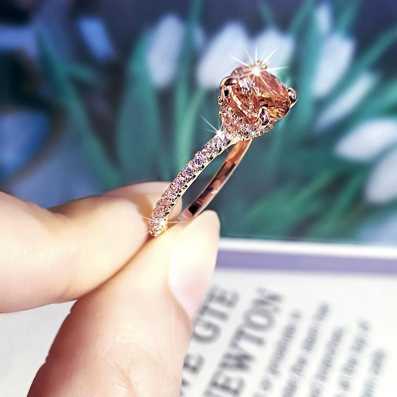Luxury Big AAA CZ Women Fashion Party  Princess Cut Simulated Stones Rose Gold Color Wedding Band Ring Gift