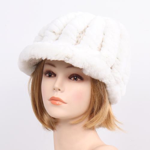 

New Women Knit Real Rex Rabbit Fur Striped Hats Winter Warm Floral Genuine Fur Caps Lady Natural Fur Hat Wholesale Retail білий