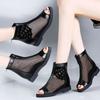 Women's Big Size Mesh Flat sole Ankle Boots Summer New Soft Sole Breathable Fashionable High Top Zippers Peep Toe Cool Boots