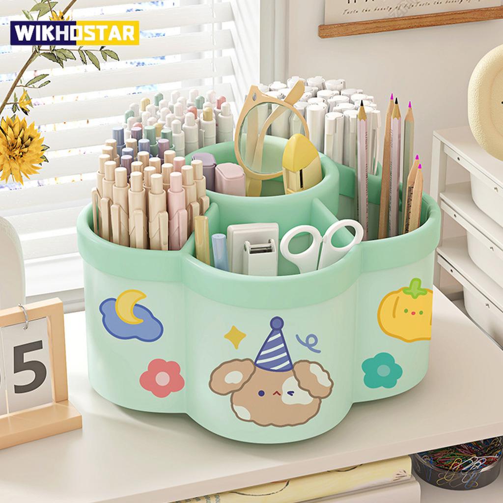 Rotating Pen Holder Desk Organizers Large Capacity Pen Storage Box Cosmetic Brush Organization Box Study Dormitory Accessories