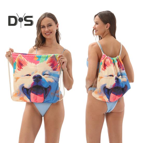 Ręcznik plażowy z mikrofibry, składany, lekki, bez piasku, szybkoschnący, chłonny, cienki, kompaktowy, 2 w 1, plecak do przechowywania ręczników