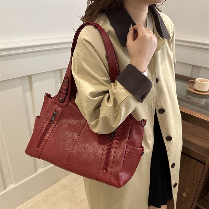 Solid Color Versatile Tote Bag Crossbody Bag Women's Premium Sense Large Capacity Autumn and Winter Commuter Shoulder Bag Portable Underarm Bag Women