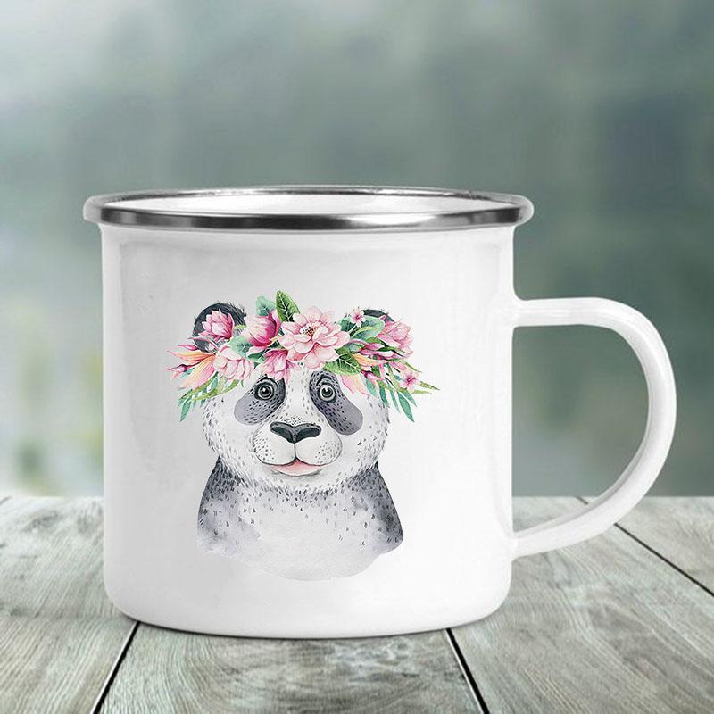 Cute Animal Letter Print Mugs Creative Glass Coffee Tea Cup Personalized Gifts Enamel Mug Kawaii Drinkware Cofee Cups Friends