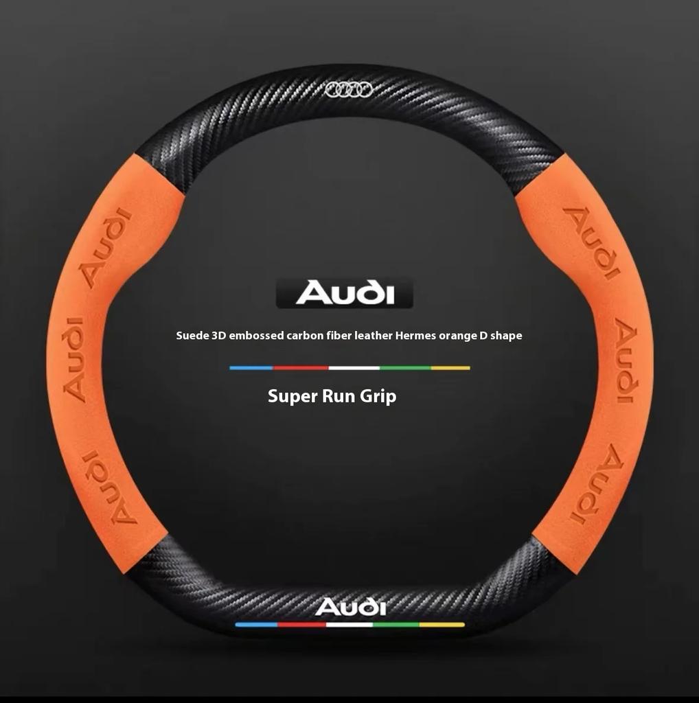 Pro Audi S3 S4 S5 S6 RS3 RS4 RS5 Q2 Q3 Q5 Q7 Q8 SQ5 TT A3 A4 A5 A6 A7 A8 Protiskluzový potah volantu z semiše a uhlíkových vláken