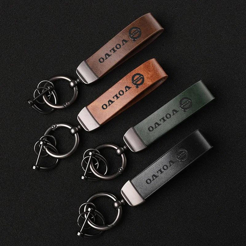 Car Leather Key Chain With Embossed Logo Keyring Pendant Gift For Volvo XC60 V90 XC40 V60 V40 XC90 XC70 V50 S60 S90 EX30 Olestar