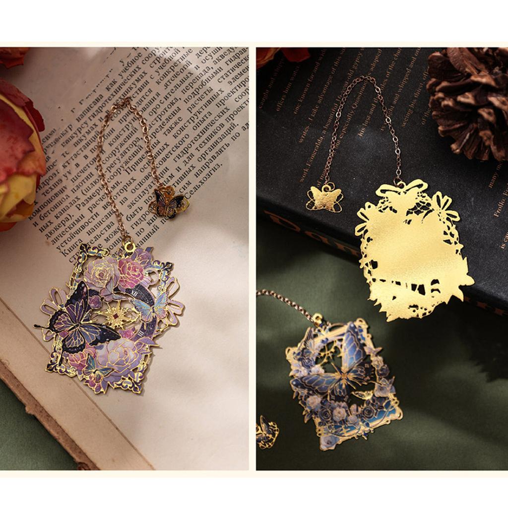 Metal Bookmarks Hollow Butterfly Book Reading Bookmarks Markers Retro Bookmarks with Pendant Page Marker for Reading