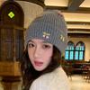 Wool Hat Women's Autumn and Winter Cherry Knitted Hat Curled Edge Thickened Warm Pullover Hat Cold Hat Shows Small Face