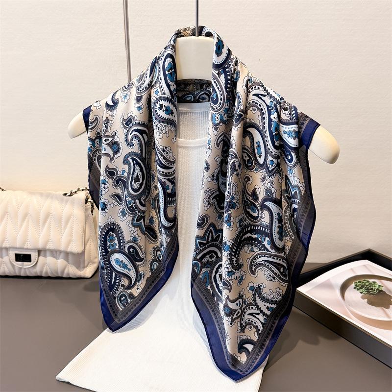 Temperament Cashew Nut Simulation Silk Printing Square Scarf Shawl Scarf Premium Sense Neck Small Square Scarf Head Scarf Silk Scarf Women