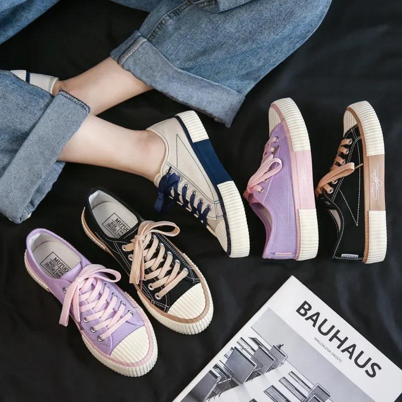 Women Platform Canvas Shoes Height Increasing Chunky Sneakers for Youth Girls Outdoor Trainers Female Ladies Thick Sole Footwear