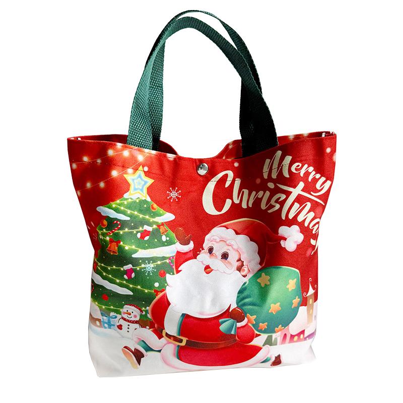 1pc Christmas Santa Claus Canvas Tote Bag Reusable Xmas Handbag Lovely Red New Year Gift Party Supply