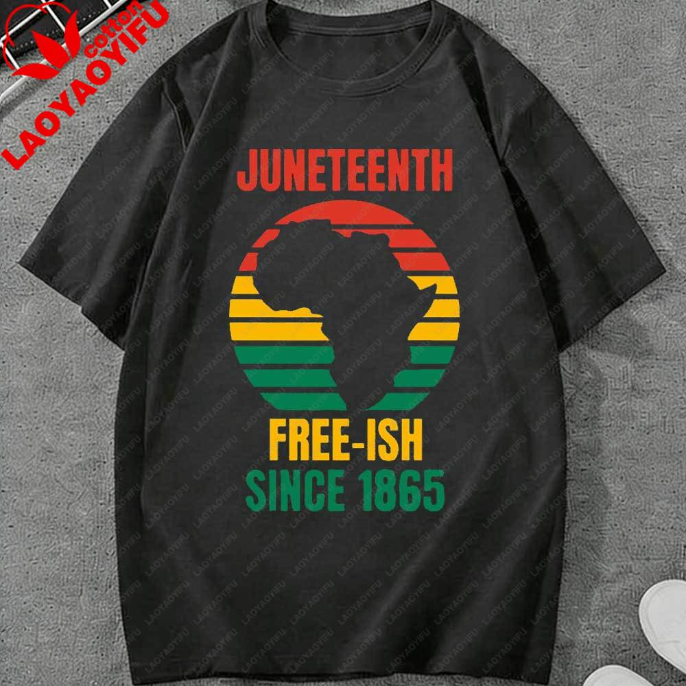 Juneteenth Freeish Since 1865 Africa Map Retro Sunset Graphic TShirt African American Pride Casual Tee Cotton Top Gift Apparel
