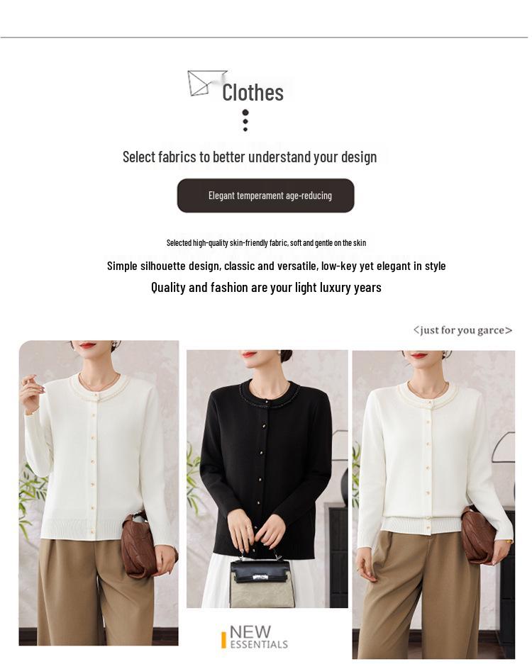 Spring Knit Top for Middle-Aged & Elderly Women - Round Neck Cardigan Sweater