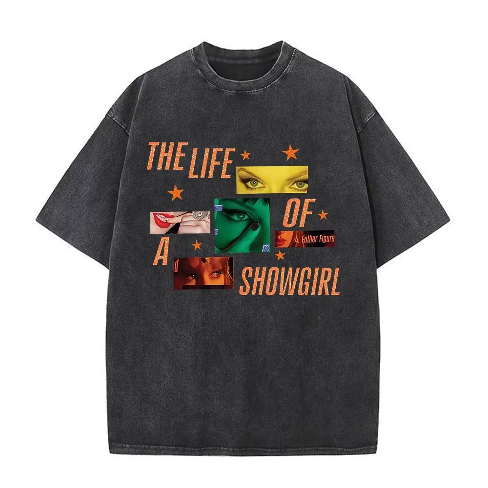 The Life of A Showgirl Album Merch Tshirts Fan Gifts Mens Women Clothing Vintage Washed Cotton Oversized Short Sleeve T Shirts