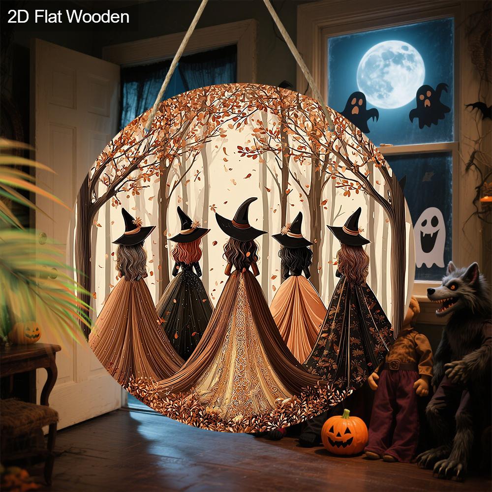 Halloween Wooden Sign with Witches Pattern Design - Charming Decorative Sign and Plaques - Ideal Front Door Decor - Halloween Decor