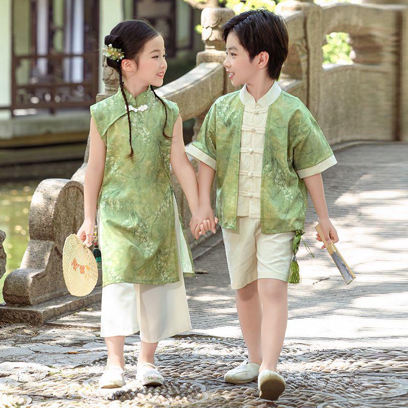 Kids' Tang Suit Hanfu Costume Set - Boys & Girls Ancient Spring/Autumn Style