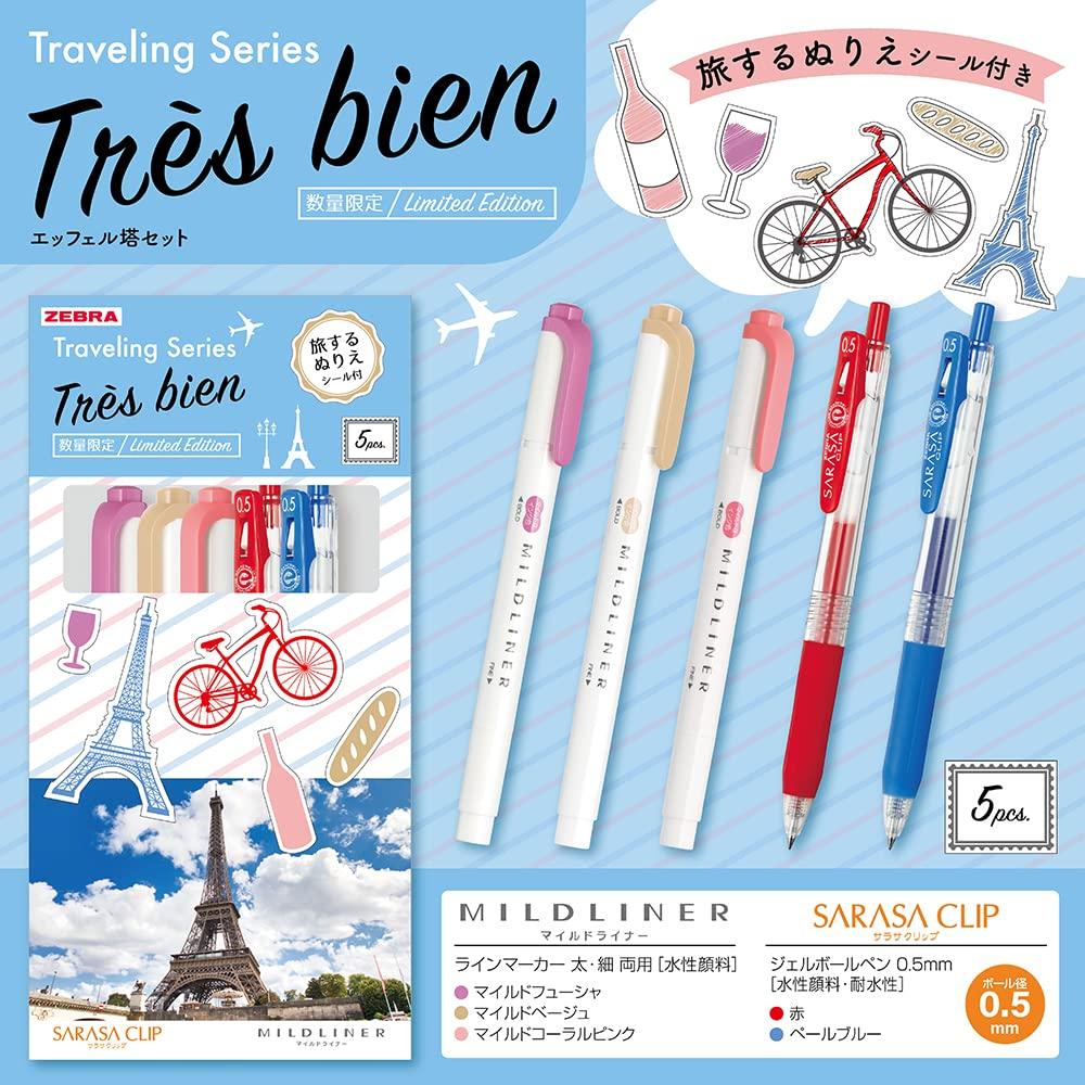 [ZEBRA] Sarasa Clip & Mildliner Traveling Series Eiffel Tower, Mixed Set of 5 SE-TR-5CF