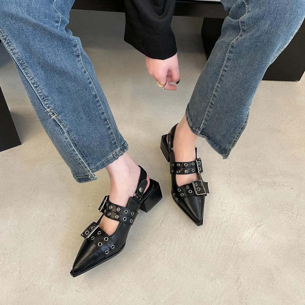 French Little Fragrance Pointy Mary Jane Shoes for Women Summer 2024 with Skirt Small Leather Shoes Retro Chunky Shoes for Women