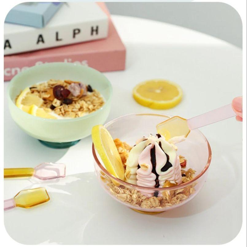 Creative Color Dessert Glass Small Spoon High Temperature Cute Oatmeal Yogurt Round Spoon Coffee Mixing Spoon