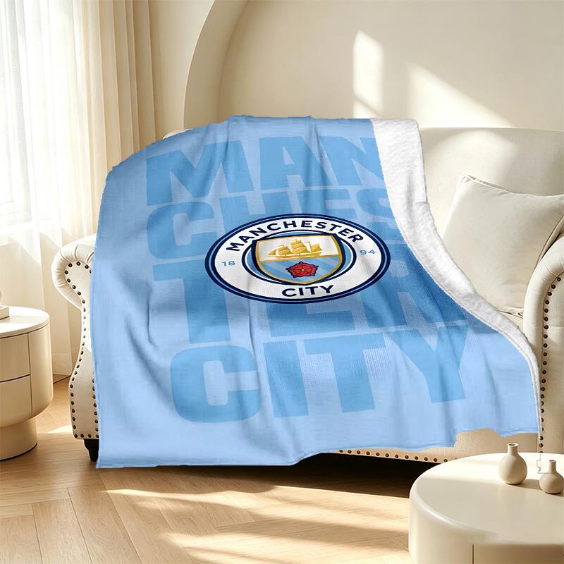 Football Team City FC Pattern Blanket for Home Decoration, Bed, Sofa, Car Travel, Camping, Suitable for All Seasons, Birthday Christmas Gift