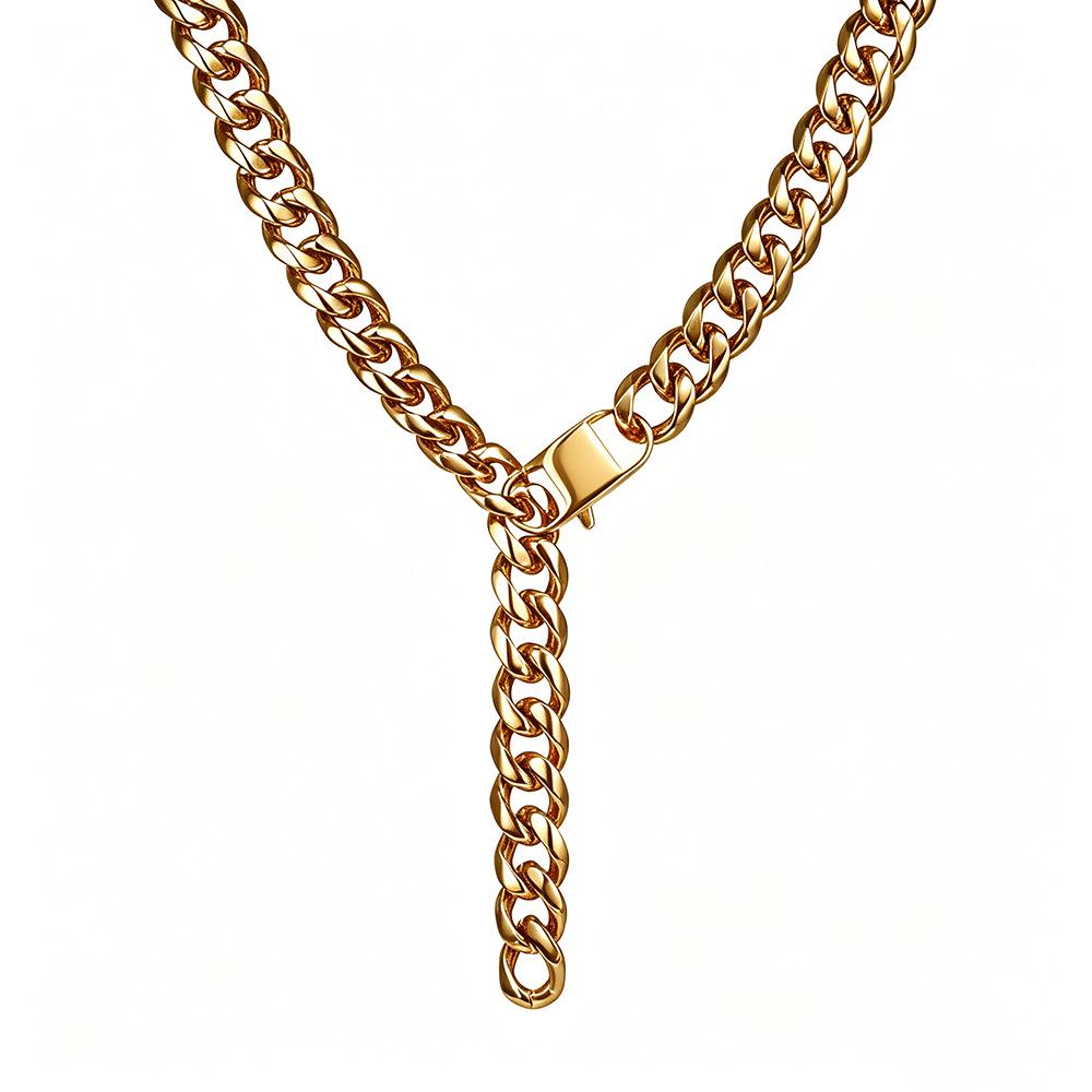 Titanium Steel Gold Cuban Link Necklace & Bracelet Set: No Fading, Stainless Steel, Hip Hop Trendy Accessories.