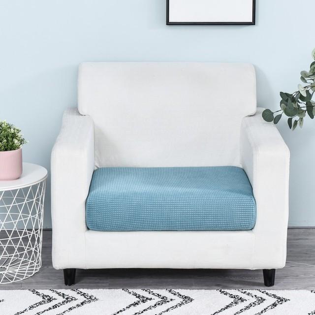 1pc Jacquard Sofa Seat Cushion Cover Chair Cover Stretch Washable Removable Slipcover Solid Color Polar Fleece Sofa Protector