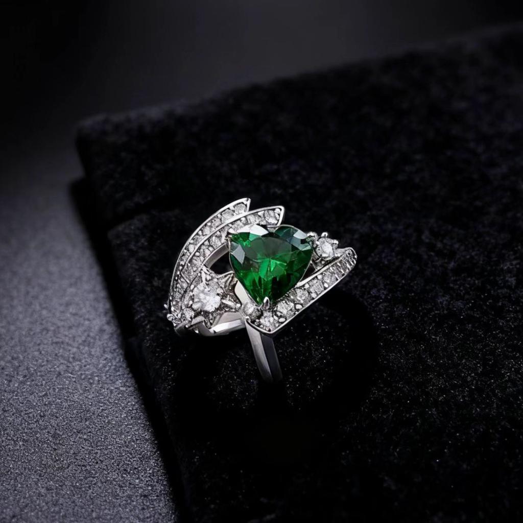 Fashion Jewelry Emerald Love Heart Ring, Fashion Niche Heart 8 * 8mm Ring