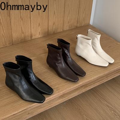 Autumn Design Soft Leather Women Slim Ankle Boots Elegant Low Heels Shoes Modern Short Botas Para Mujer