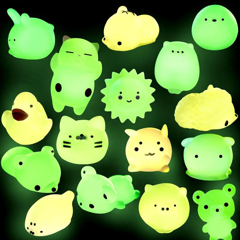 Juguetes 10 Piezas Animales Mochi Squishy Brillan en la Oscuridad Aprieta Alivio del Estrés Regalos Rellenos de Calcetín Recuerdos de Fiesta para Niños Niños Niñas