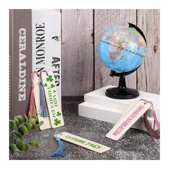 50 Pack Blank Wooden Bookmarks for DIY, Rectangle Wood Bookmarks Easy to Color, Craft Projects, Gift Tags, Craft Supplies with 50 Colorful Tassels