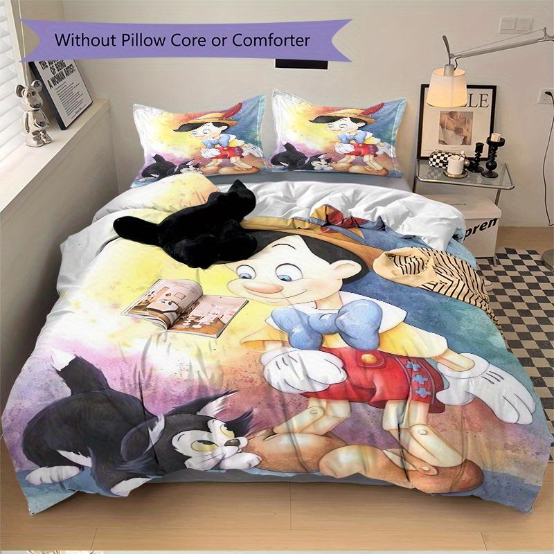 3-teiliges Bettwäscheset mit Pinocchio und Kätzchen-Aufdruck, Weiche und bequeme Bettbezüge für Schlafzimmer, Gästezimmer S078